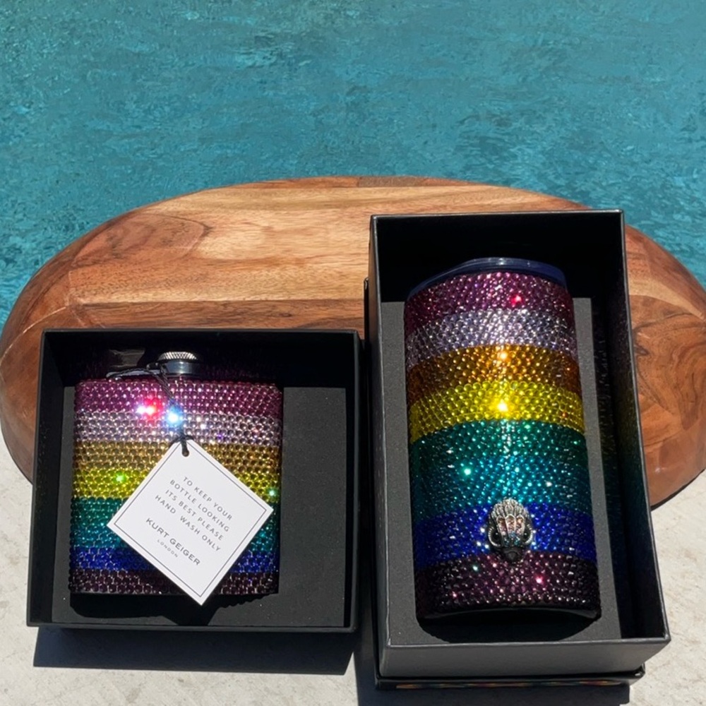 Kurt Geiger Crystal Can Tumbler & Flask Set New In Box
